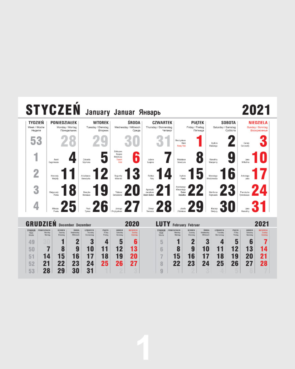 Kalendarz Jednodzielny Kalendarium 1