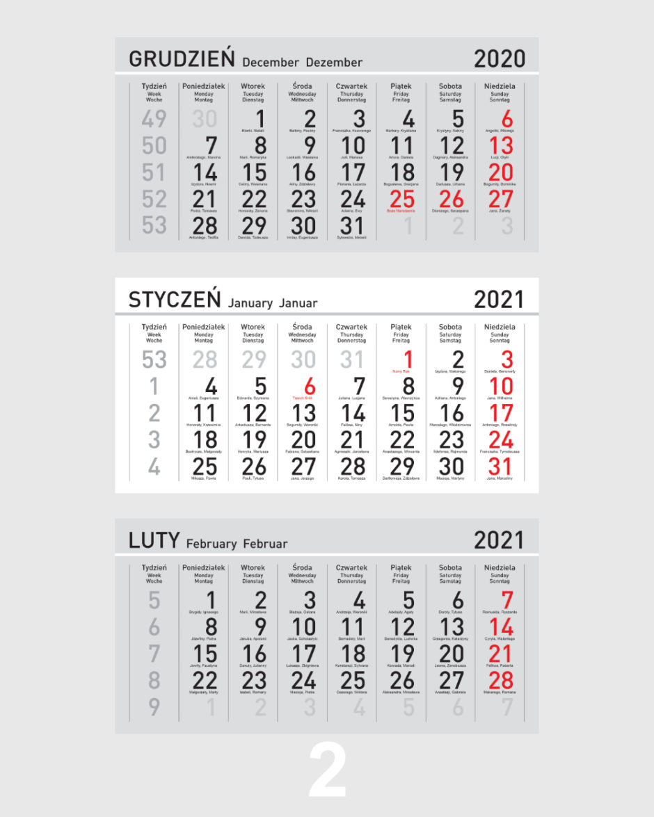 Kalendarz Trójdzielny Kalendarium 2