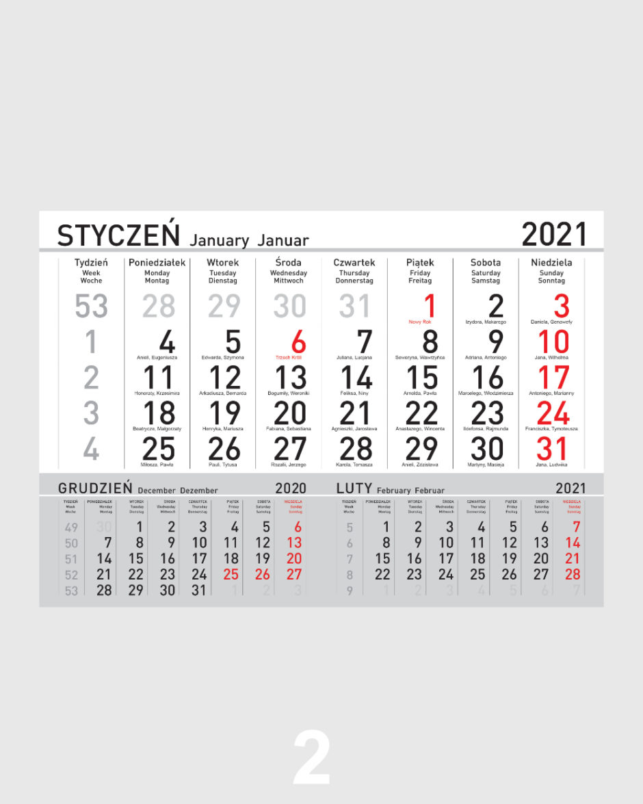 Kalendarz Jednodzielny Kalendarium 2