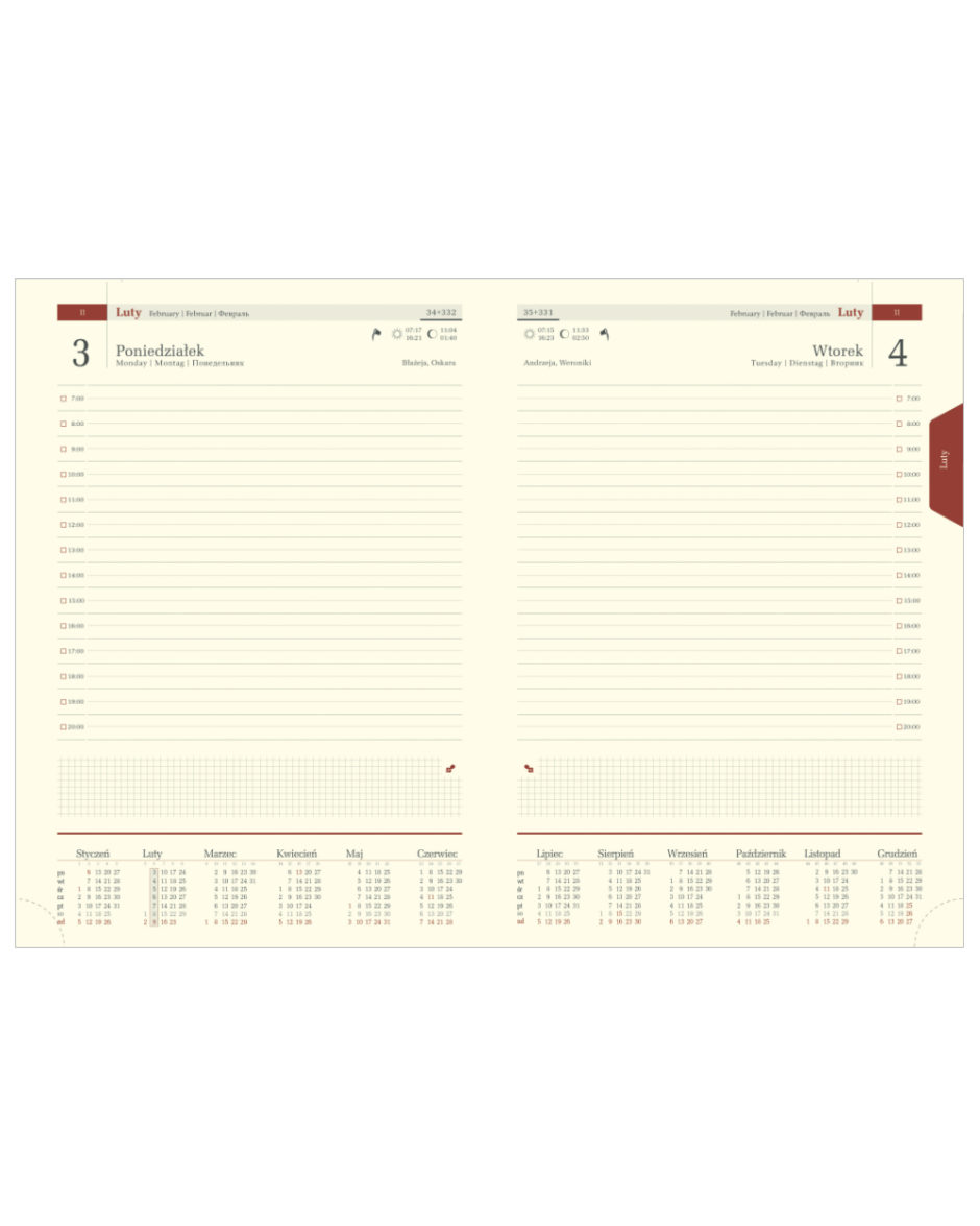 Kalendarium zrobione z papieru chamois w formacie dziennym B5